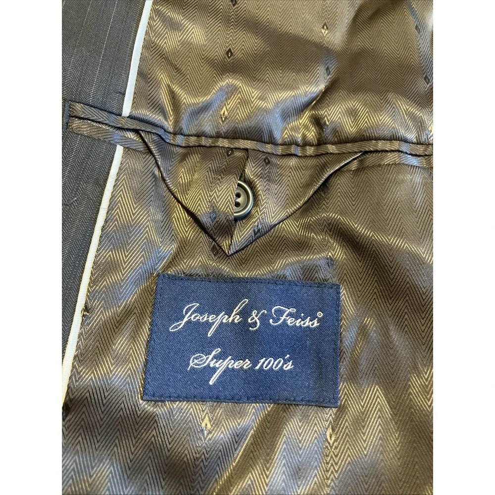 JOSEPH &‎ FEISS Super 100's Wool Pin Striped Dark Gray Blazer Size 46 Long
